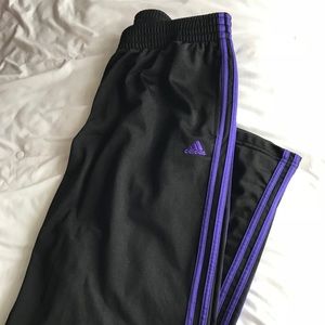 BLACK WITH PURPLE STRIPES ADIDAS SWEATPANTS